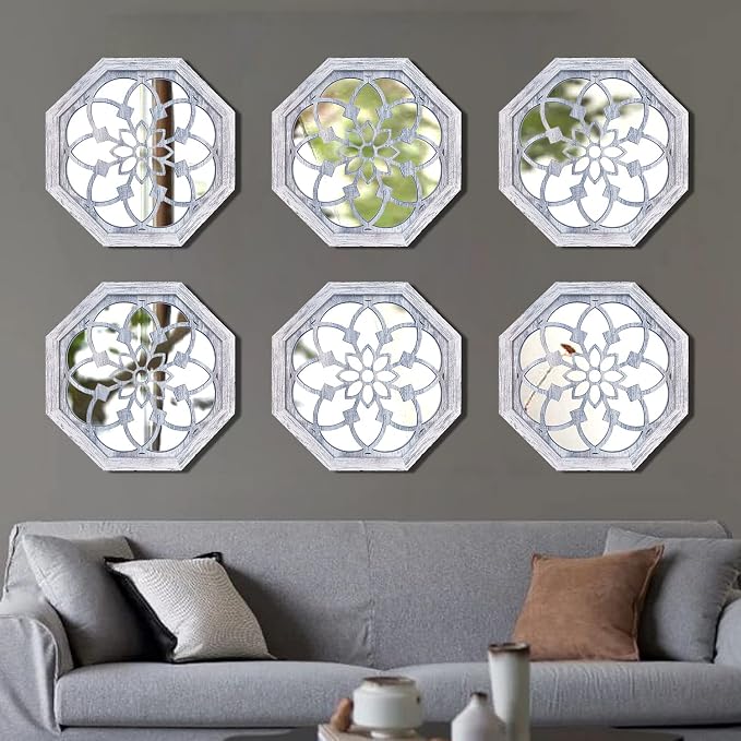 ZOLAPI 2 PCS Octagon Wall-Mounted Mirrors, Vintage Farmhouse Mirror - Image 6