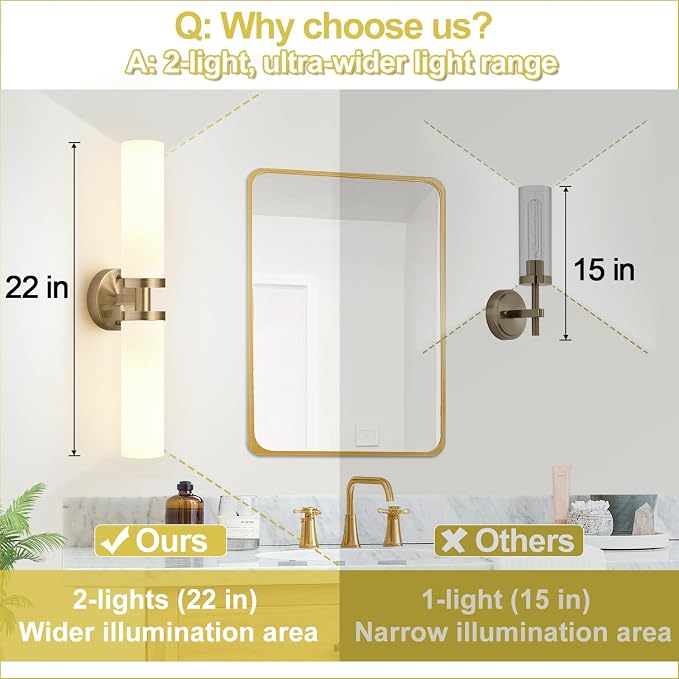 Indoi Wall Sconces Set of Two, Hardwired Brass Bathroom Sconces Wall Lighting - Image 3