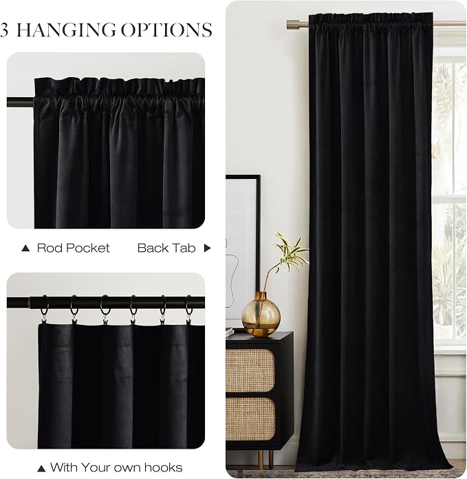 NICETOWN Black Velvet Blackout Curtains, Solid Heavy Matt Rod Pocket - Image 6