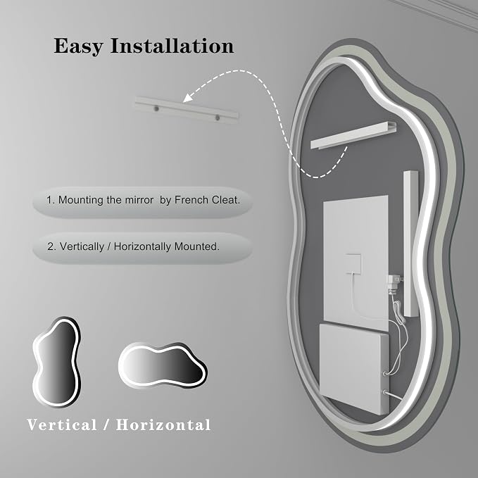 SMIROR Irregular Led Bathroom Mirror 20x 36 inch, Cloud Lighted Vanity Mirror - Image 7