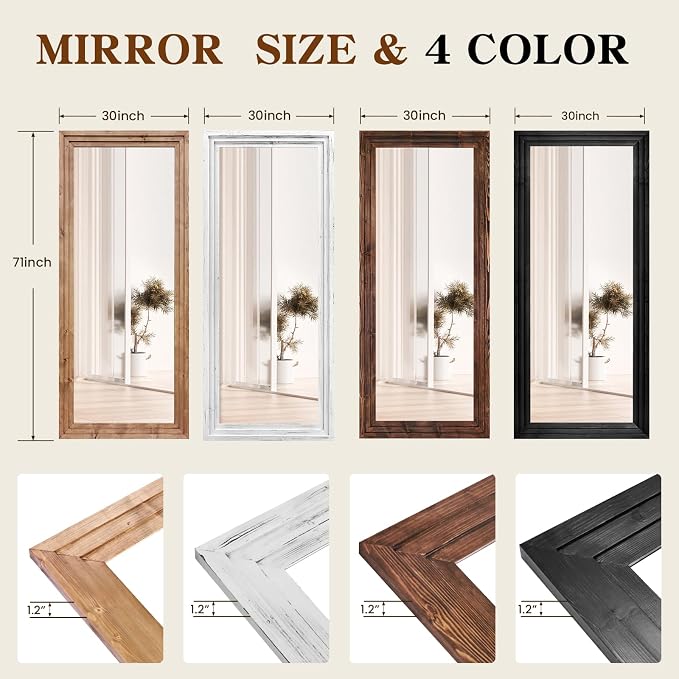 Full Length Mirror 71"x30" Solid Wood Frame Floor Large Mirror - Image 3