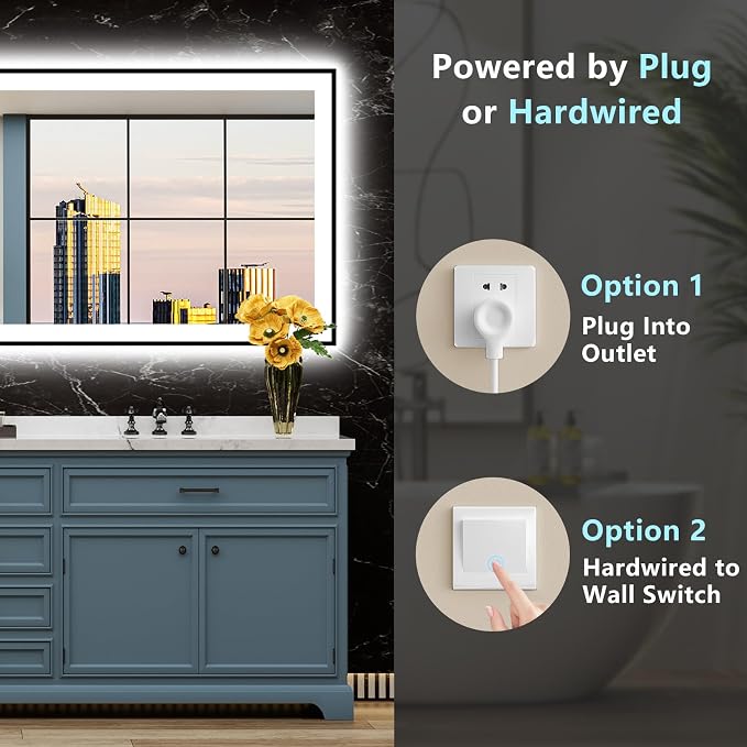 84x32 Black Framed LED Bathroom Mirror - Image 7