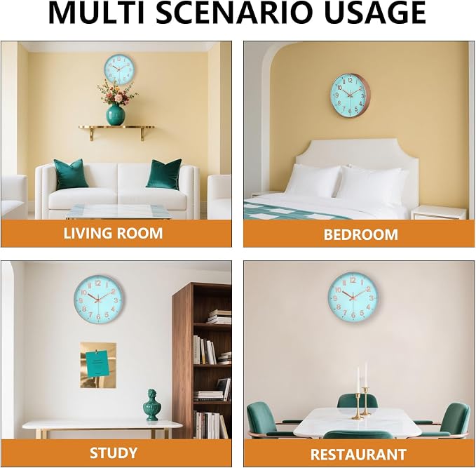 Wall Clock, 8 Inch Wall Clocks Battery Operated, Round Modern Non Ticking - Image 7