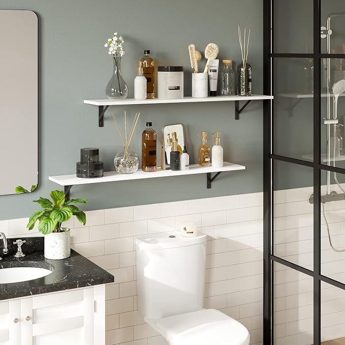 DINZI LVJ Long Wall Shelves, 39.4Inch Wall Mounted Shelves Set of 2, - Image 5