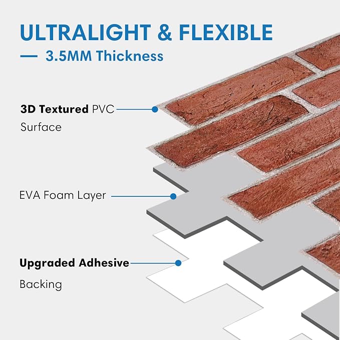 COMSTICKC 3D Faux Brick Wall Panel Peel and Stick, 3D Brick Wall Stickers - Image 4