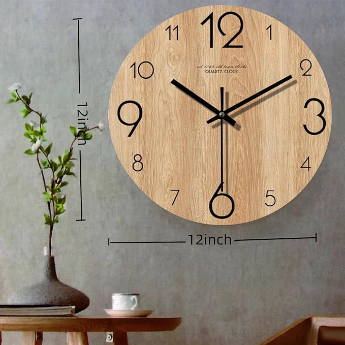 12 inch Vintage Wood Grain Simple Wall Clocks Silent Creative Living Room - Image 4