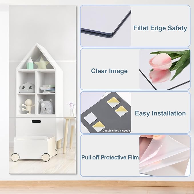 JUNEBRUSHS 3 Pack Self Adhesive Acrylic Mirrors, 20 x 24 Inch Full Length - Image 7
