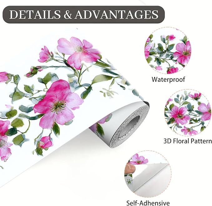 Pink Floral Wallpaper Border 196x4 Inch Peel and Stick Wall Border Self - Image 9