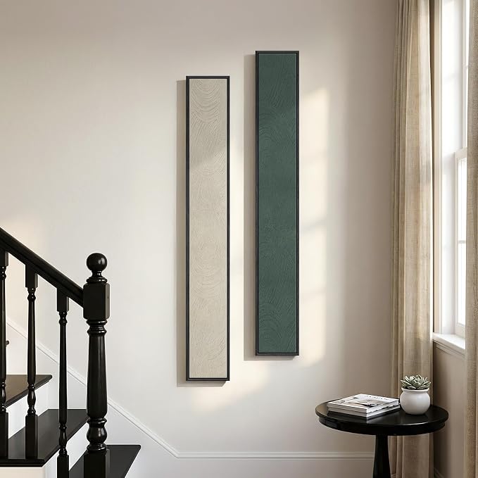 Long Narrow Framed Neutral Abstract Vertical Wall Art Set, 2 Piece Modern - Image 2