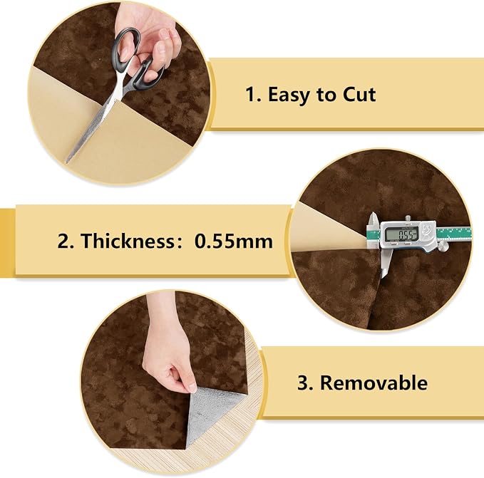 Wallercity Deep Brown Velvet Peel and Stick Wallpaper Self Adhesive Felt Sheets - Image 8