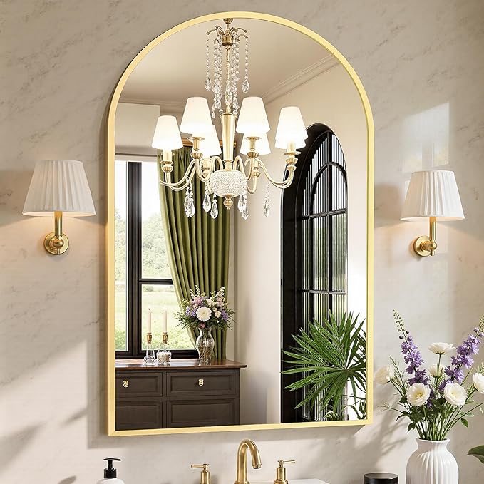 Sweetcrispy 26.5"x38" Arched Gold Bathroom Vanity Mirror by Sweetcrispy