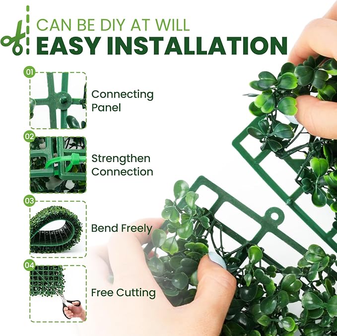 Grass Wall 12 Pack 10"x10" Artificial Boxwood Hedge Wall Panels, Privacy Hedge - Image 4