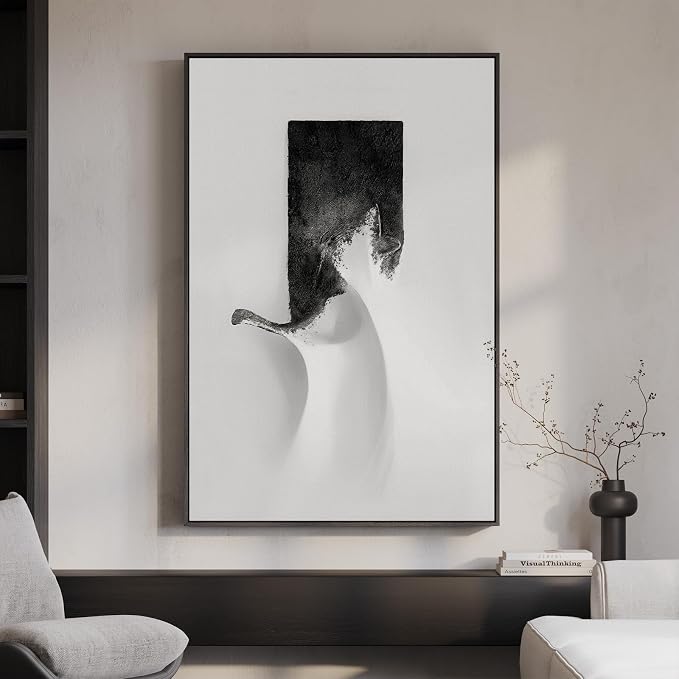 Framed Modern Black and White Abstract Wall Art, Contemporary Canvas Prints by Cuspin