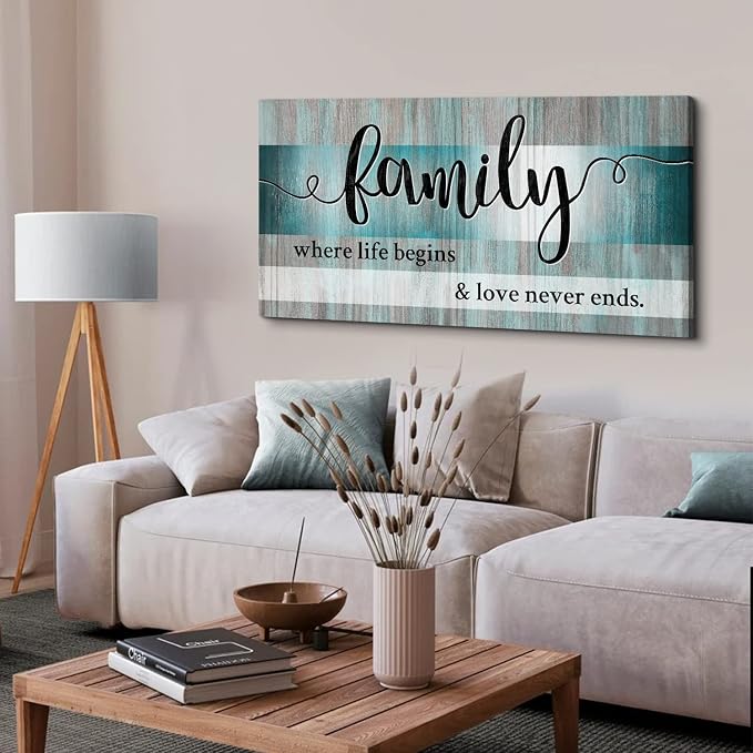Teal Wall Art Family Sign Wall Decor Inspirational Quotes Canvas Prints - Image 2