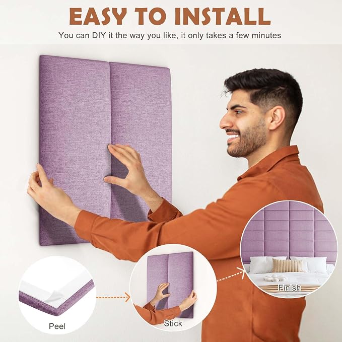IFNOW Upholstered Wall Mounted Headboard, 3D Soundproof Wall Panels Peel and - Image 4