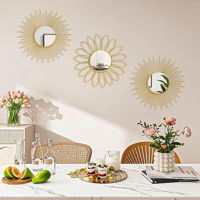 3 Pack Metal Mirrors for Wall Sunburst Wall Mirrors Home Décor Decorative - Image 3