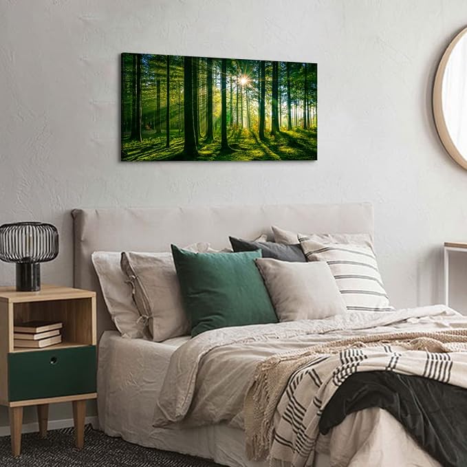 Forest Canvas Wall Art Green Mountain Wall Decor Tree Forest Landscape Prints - Image 4