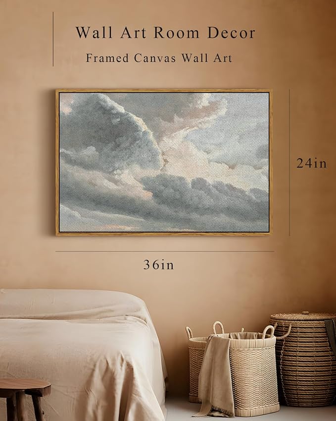InSimSea Framed Canvas Wall Art, Landscape Wall Art, Study of Clouds Painting - Image 5