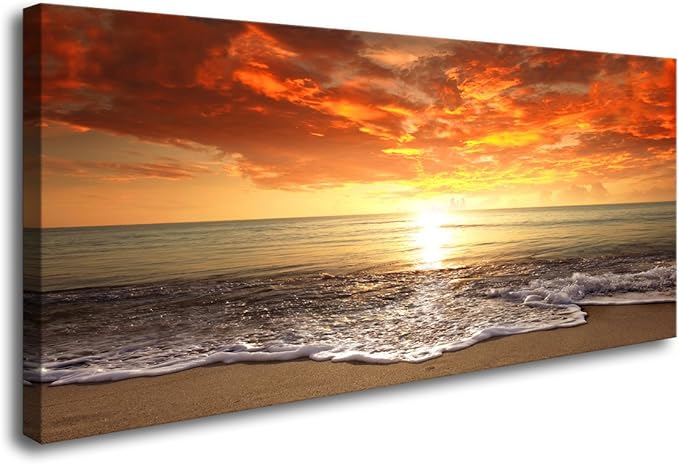 Baisuart-S0150 Canvas Prints Wall Art Sunset Ocean Beach Pictures Photo by Baisuart