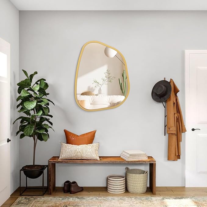 Gold Asymmetrical Mirror Large 20"x16" Irregular Oval Wall Mirror Modern Wood - Image 5