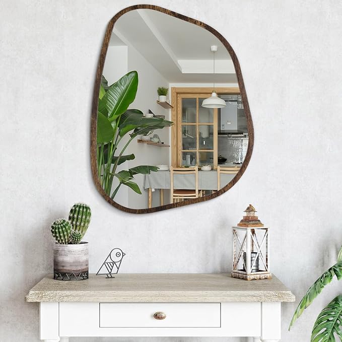 Asymmetrical Accent Mirror for Wall Irregular Oval Wood Frame Modern Unique - Image 4