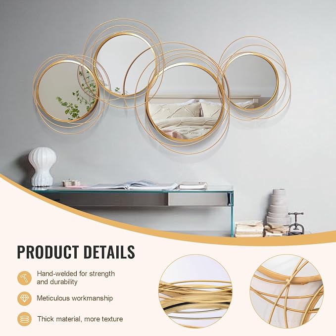Large Decorative Wall Mirror, Modern Gold Wall Art Mirrors - Image 6