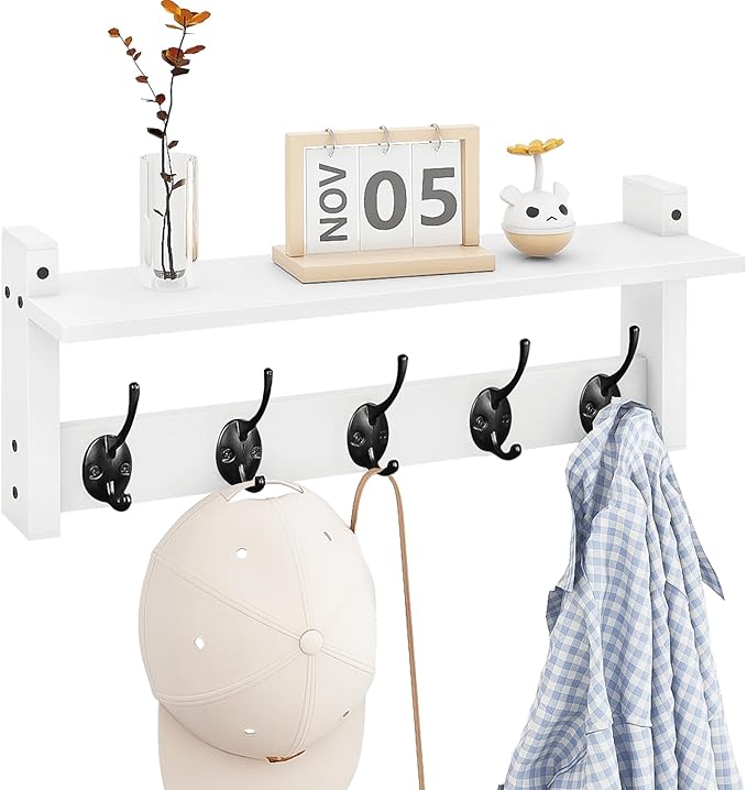 Homode Wall Shelf with Hooks, Coat Rack Wall Mount with Pegs, Hanging Entryway by Homode