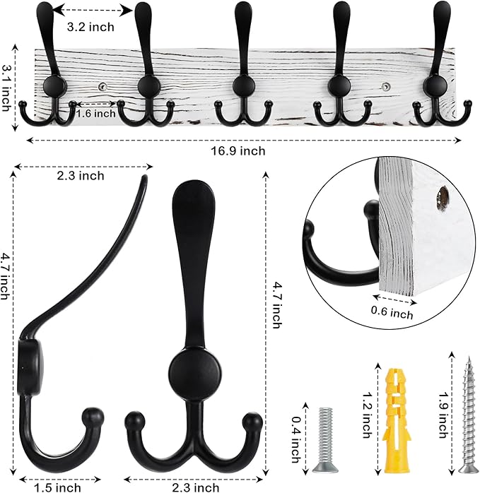Kuhome Coat Rack Wall Mount Wooden Hat Rack - Image 2