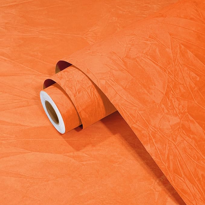 Wallercity Orange Crushed Felt Velvet Wallpaper Peel and Stick Creative Orange by Wallercity