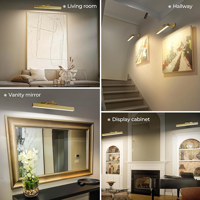 Afyuol Picture Lights for Wall, Brushed Gold Battery Operated Picture Light - Image 9