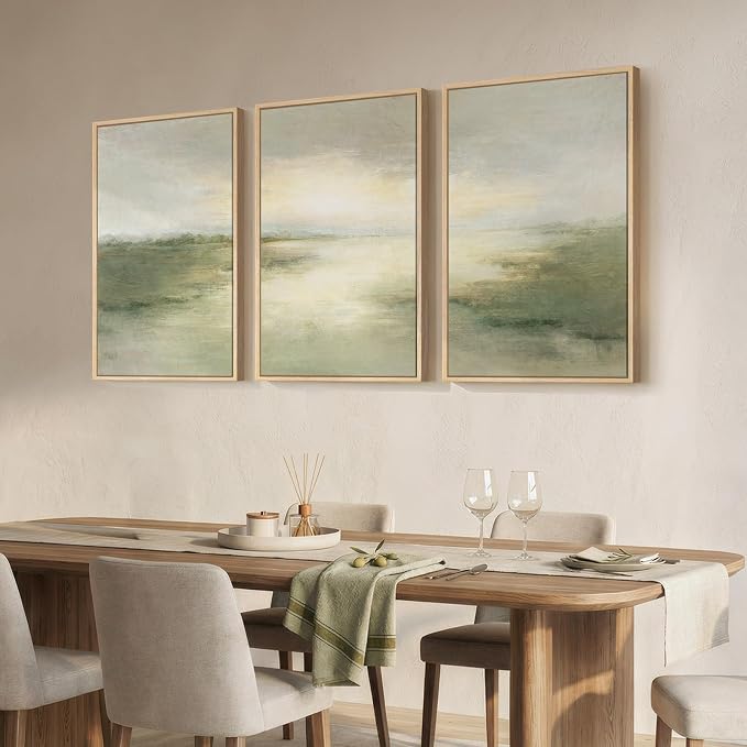 Large Framed Sage Green Abstract Landscape Wall Art - Image 2