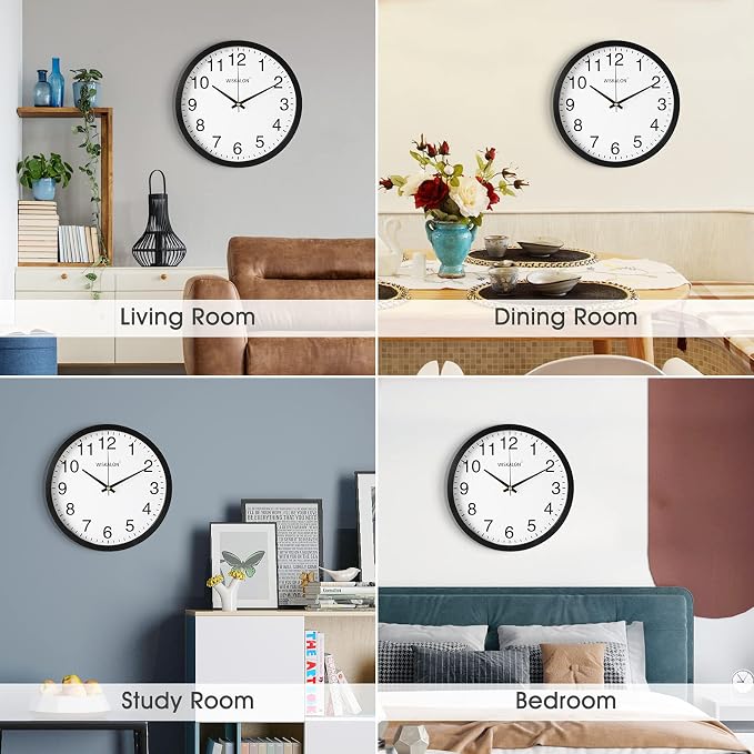 WISKALON 10 inch Silent Non-Ticking Elegant Black Frame Wall Clock, Classic - Image 7