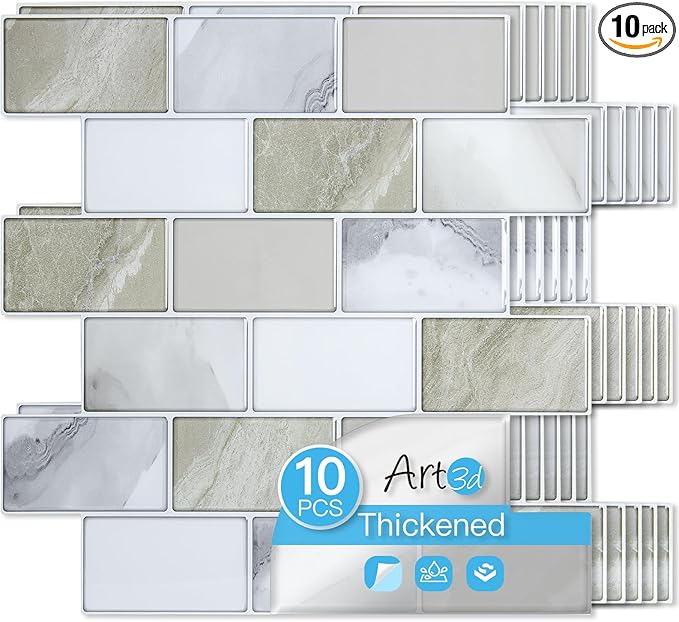 Art3d Peel and Stick Beige & White Wall Tiles – 12"x12" Thickened Design by Art3d