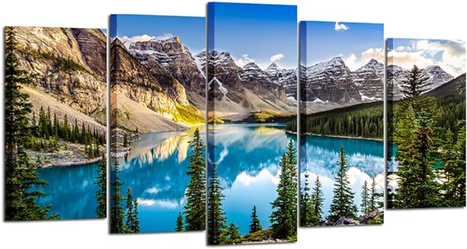KREATIVE ARTS - 5 Pieces Canvas Prints Wall Art Canada Moraine Lake And Rocky by KREATIVEARTS