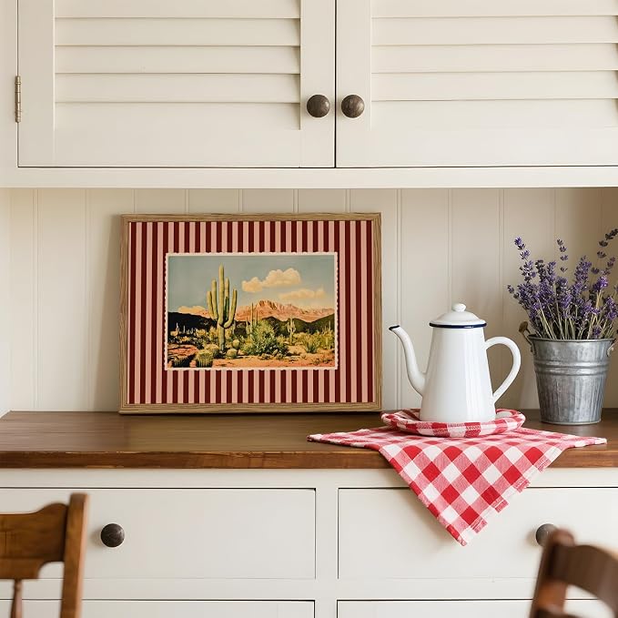 Framed Vintage Western Nature Landscape Wall Art Set of 3, Striped Postcards - Image 4