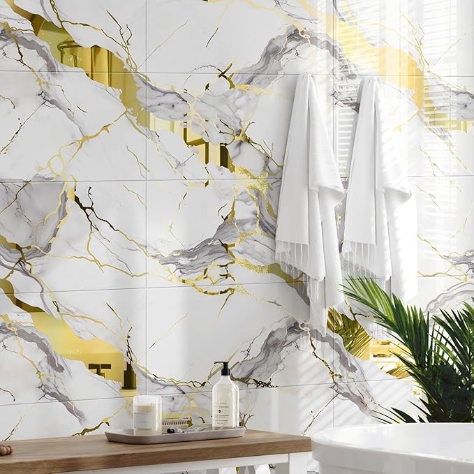 10pcs Thick Marble Peel and Stick Waterproof Wall Panels, Heat-Resistant - Image 3