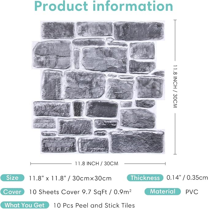 Commomy 3D Faux Stone Wall Panel Peel and Stick Wall Tiles - Image 7