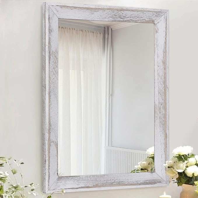 AAZZKANG Mirrors for Wall Rustic Wood Framed Hanging Mirror 20"x16" Decorative by AAZZKANG