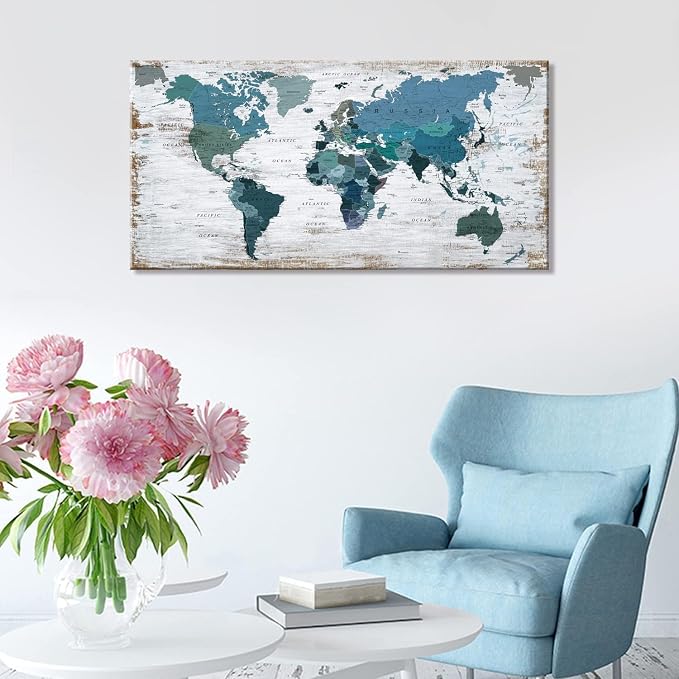 lagre Teal Decor 36inchx71inch World Map Canvas Wall Art Pictures - Image 6