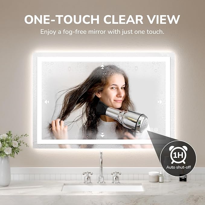USHOWER LED Bathroom Mirror 48x32 Inch Tempered Glass - Image 2
