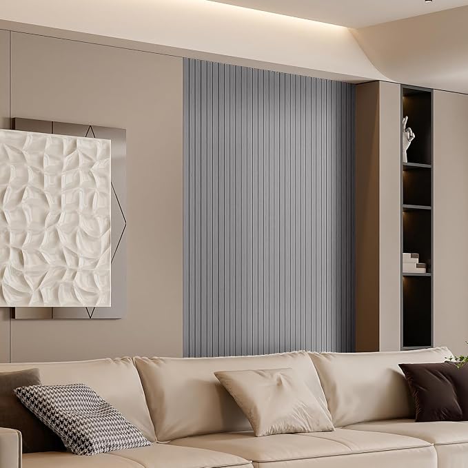 YLL YLL PVC Slat Wall Panel Peel and Stick 118"x 15.7" Faux Grey Wood Grain - Image 3