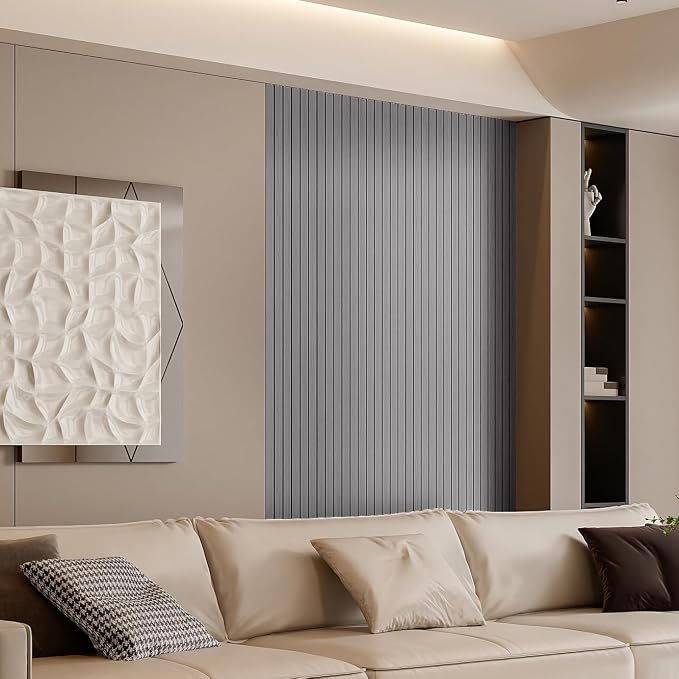 YLL YLL PVC Slat Wall Panel Peel and Stick 236"x 15.7" Faux Grey Wood Grain - Image 3
