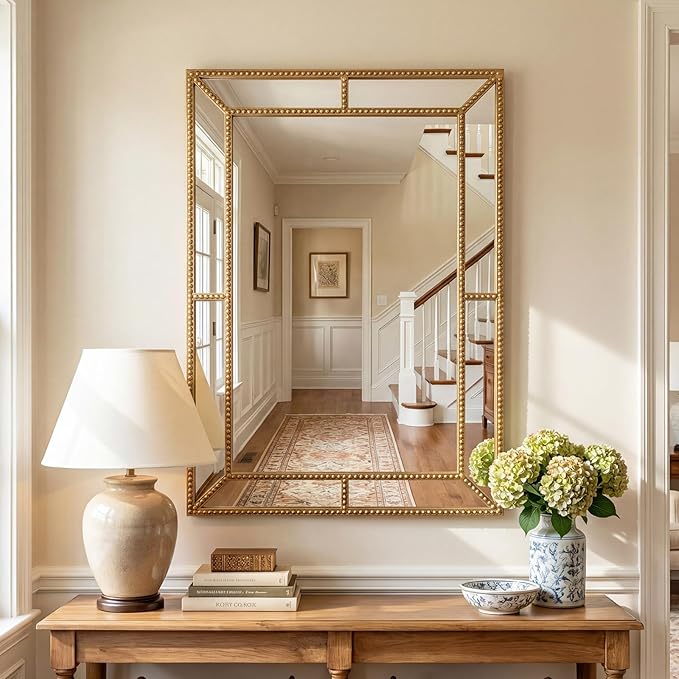 Tangkula 36" x 24" Gold Rectangle Wall Mirror, Decorative Mirror by TANGKULA
