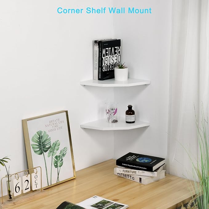 Corner Wall Shelves Set of 2, Rustic Wood Corner Floating Shelves - Image 4