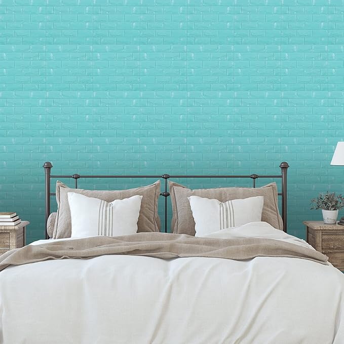 30PCS 3D Wall Panels Peel and Stick Faux Brick Wallpaper Blue Self Adhesive - Image 4