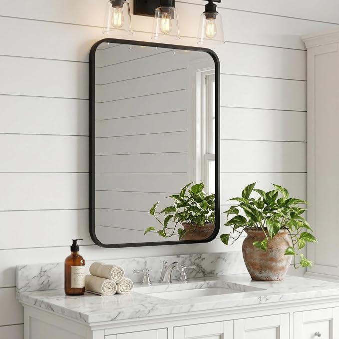 24x36 Inch Matte Black Bathroom Vanity Mirrors | Flush Mount Deep Set Metal - Image 7