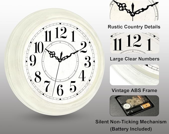 Vintage Wall Clock 16 Inch Quartz Silent Non-Ticking Analog Clock Battery - Image 3