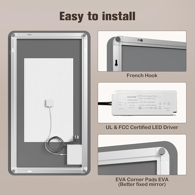 EOGOW Backlit Mirror for Bathroom, Stepless Dimmable, 3 Color Lights, High Lumen - Image 8