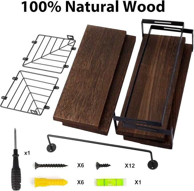 Fixwal Wall Mounted Bathroom Shelves Over Toilet, Rustic Wood Floating Shelves - Image 4