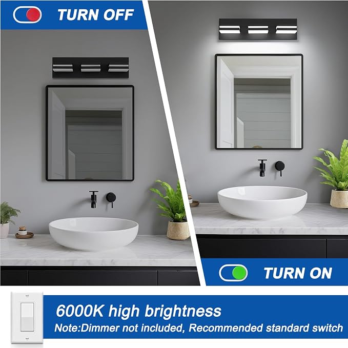 IZORRO LED Modern Bathroom Lights Fixtures, Matte Black Acrylic Wall Lighting - Image 7